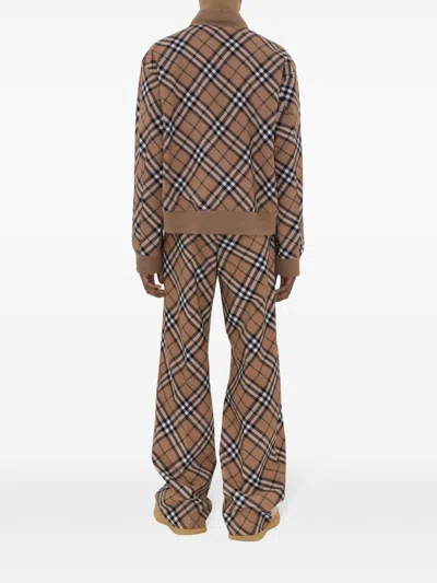 Burberry Check Wool Blend Harrington Jacket Clothing In Brown