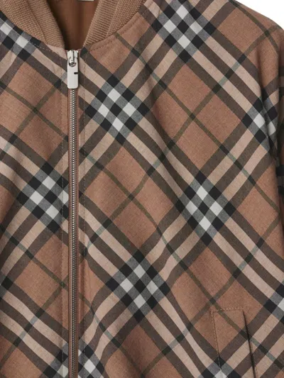 Burberry Check Wool Blend Harrington Jacket Clothing In Brown