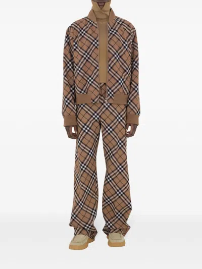 Burberry Check Wool Blend Harrington Jacket Clothing In Brown