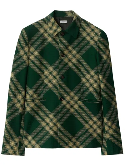 Burberry Check Wool Tailored Jacket In Green