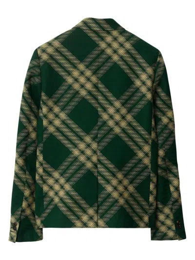 Burberry Check Wool Tailored Jacket In Green