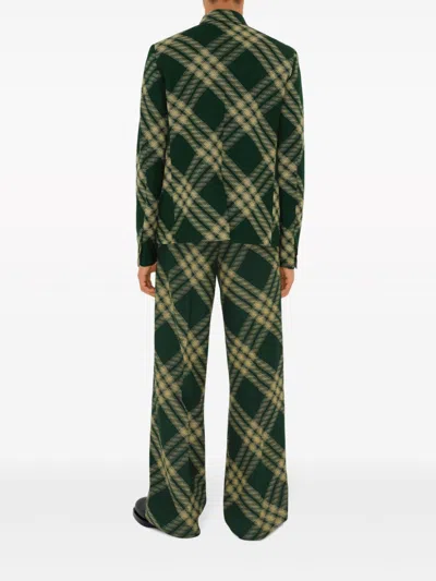 Burberry Check Wool Tailored Jacket In Green