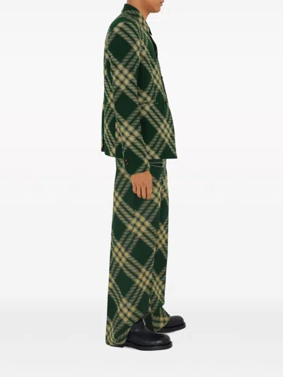 Burberry Check Wool Tailored Jacket In Green