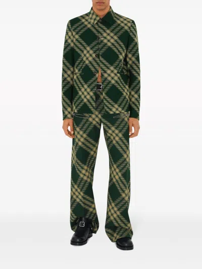 Burberry Check Wool Tailored Jacket In Green