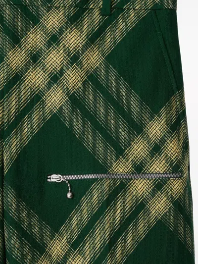 Burberry Checked Wool Twill Straight Pants In Green