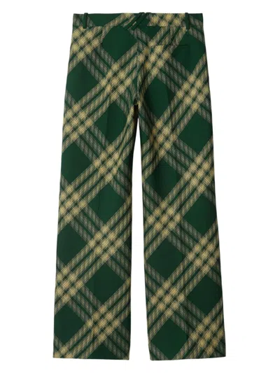 Burberry Checked Wool Twill Straight Pants In Green