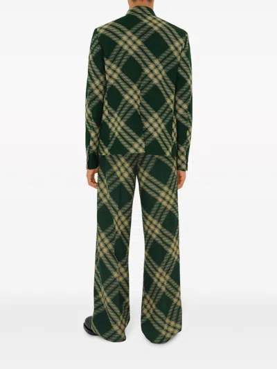 Burberry Checked Wool Twill Straight Pants In Green