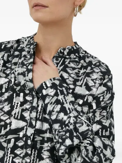 Bruuns Bazaar Geometric-print Long-sleeved Blouse In Black