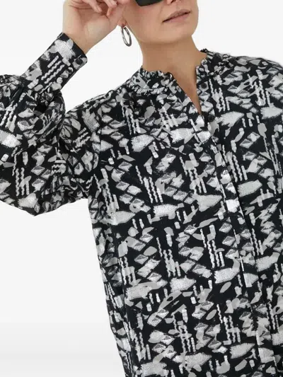 Bruuns Bazaar Geometric-print Long-sleeved Blouse In Black