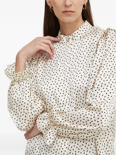 Bruuns Bazaar Ruffled Print Blouse In White