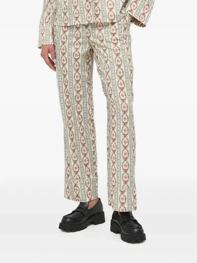 Notes Du Nord Floral-stripe Trousers In Neutral