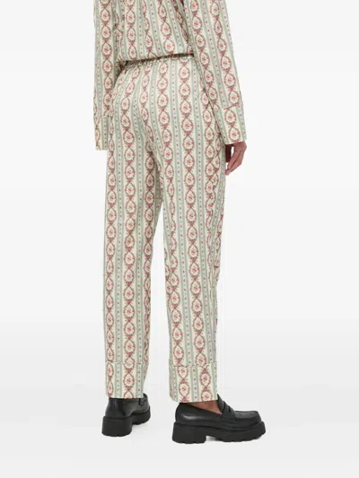 Notes Du Nord Floral-stripe Trousers In Neutral
