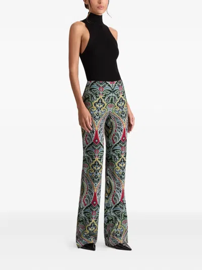 Alice And Olivia Teeny Fit Flare Bootcut Pants In Green