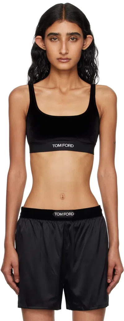 Tom Ford Black Stretch Lustrous Velour Signature Bralette In Black