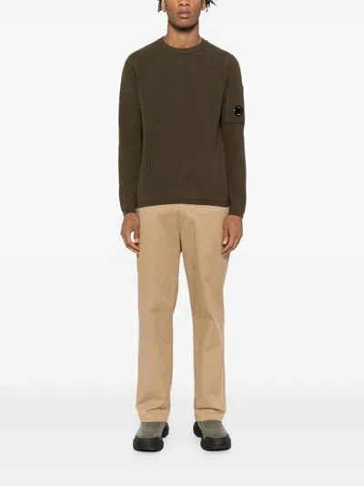C.p. Company Lens Detail Ribbed Sweater In Green