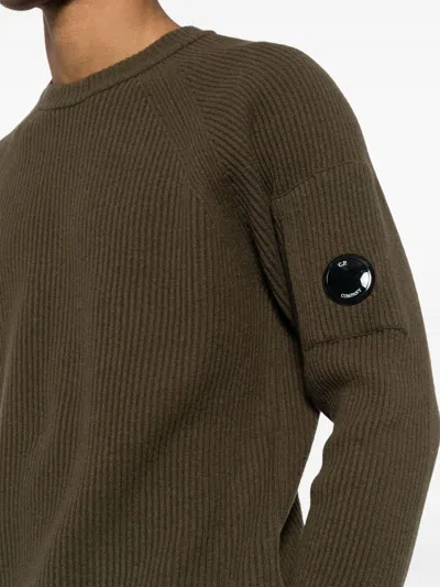 C.p. Company Lens Detail Ribbed Sweater In Green