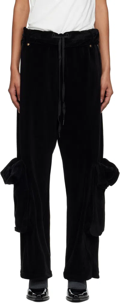 Open Yy Black Rolled Waist Velour Cargo Pants In Black