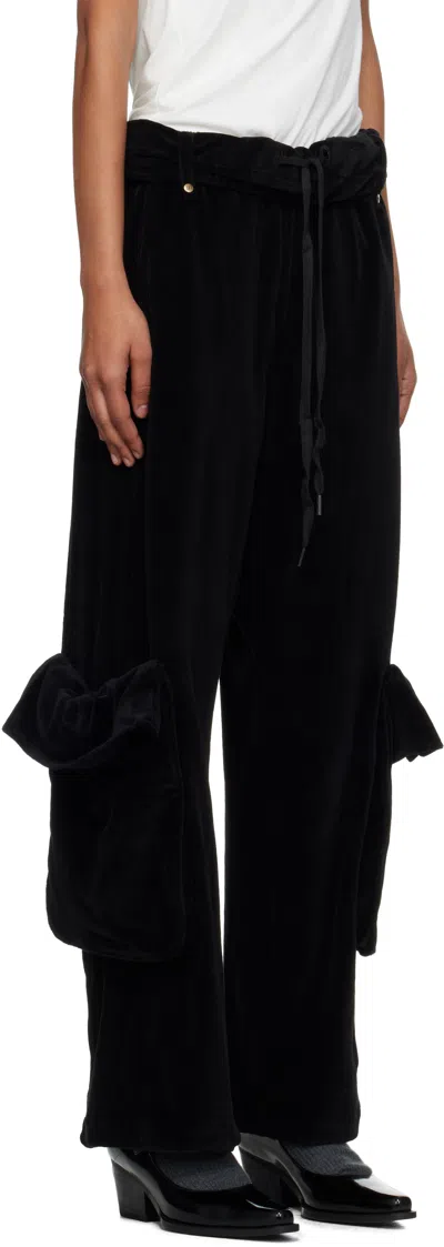 Open Yy Black Rolled Waist Velour Cargo Pants In Black
