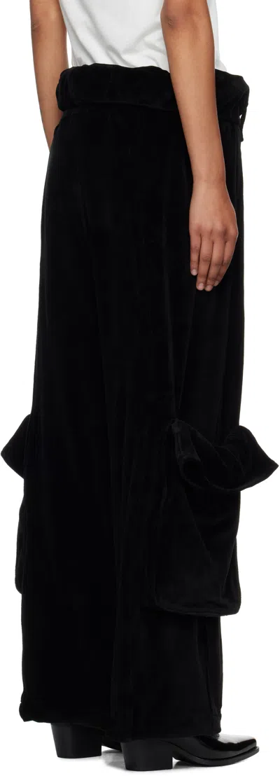 Open Yy Black Rolled Waist Velour Cargo Pants In Black