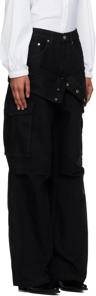 Andersson Bell Black Double Waist Work Wide-leg Cargo Pants In Black