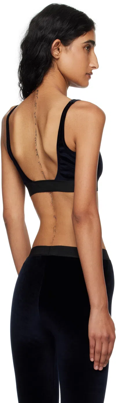 Tom Ford Navy Stretch Lustrous Velour Signature Bralette In Black