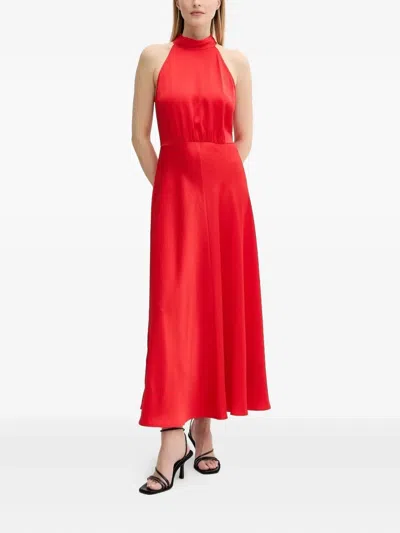Samsoe & Samsoe Halterneck Bow Midi Party Dress In Red