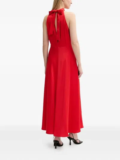 Samsoe & Samsoe Halterneck Bow Midi Party Dress In Red