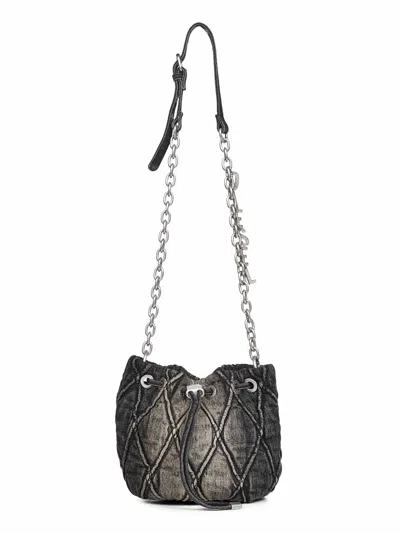 Diesel Charm-d S-mini Bucket Bag In Treated Quilted Denim In Black