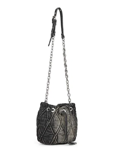 Diesel Charm-d S-mini Bucket Bag In Treated Quilted Denim In Black