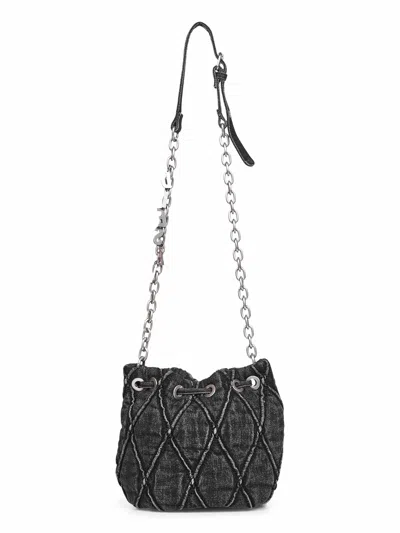 Diesel Charm-d S-mini Bucket Bag In Treated Quilted Denim In Black