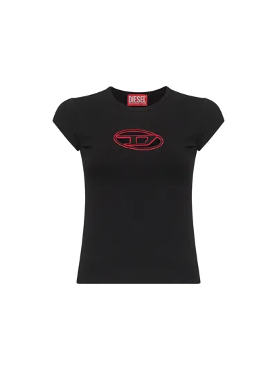 Diesel Women Black Stretch Cotton T-angie T-shirt In Black