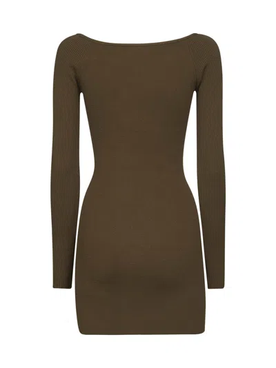 Diesel Women Green Ribbed Viscose M-vera Minidress In Brown