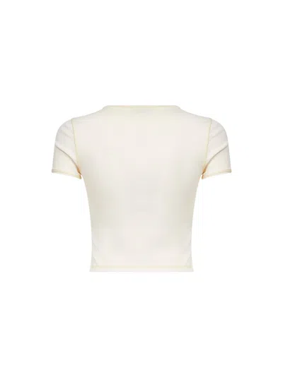 Diesel Women Ivory Ribbed Stretch Cotton T-ele T-shirt In Neutral