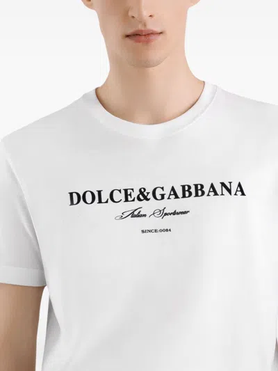 Dolce & Gabbana White Crewneck T-shirt With Logo Lettering Print On The Front In Multi