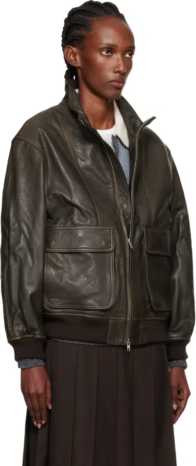 Dunst ブラウン スタンドカラー レザージャケット In Brown