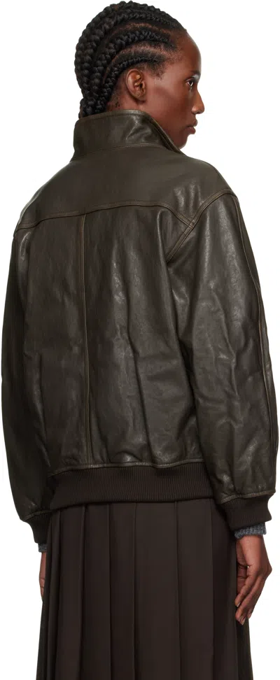 Dunst ブラウン スタンドカラー レザージャケット In Brown