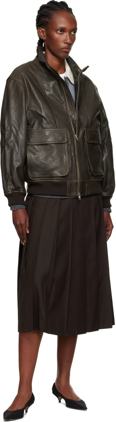 Dunst ブラウン スタンドカラー レザージャケット In Brown