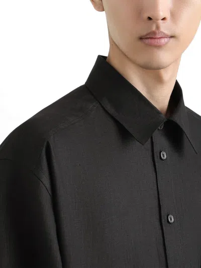Dolce & Gabbana Linen Shirt With Heraldic Patch In Black