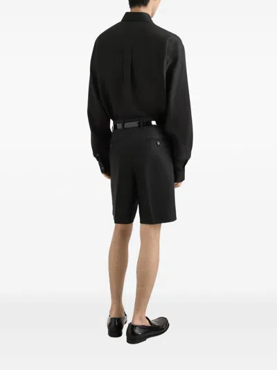 Dolce & Gabbana Linen Shirt With Heraldic Patch In Black