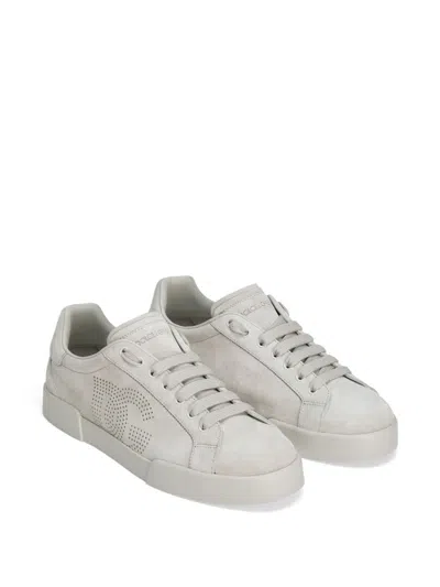 Dolce & Gabbana Calfskin Strobel Portofino Light Sneakers In Neutral