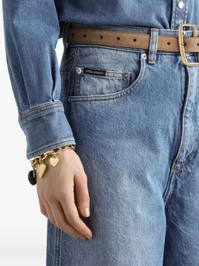 Dolce & Gabbana Blue Five Pocket Jeans With Metallic Logo Patch On The Back In Denim Woman In Blue