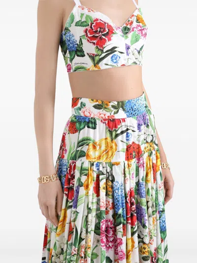 Dolce & Gabbana Multicolor Maxi Skirt With Logo Lettering Detail On The Front And All-over Floral Print In Multi