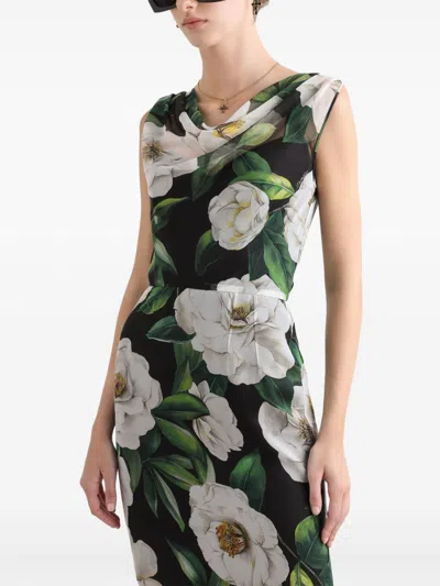 Dolce & Gabbana Gardenia Print Silk Chiffon Sheath Dress In Multi