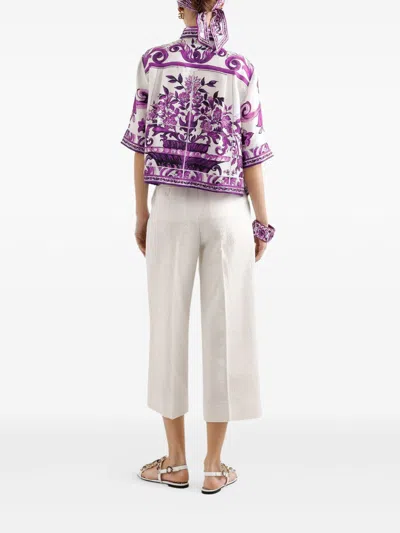 Dolce & Gabbana Silk Shirt With Maiolica Print In Multi