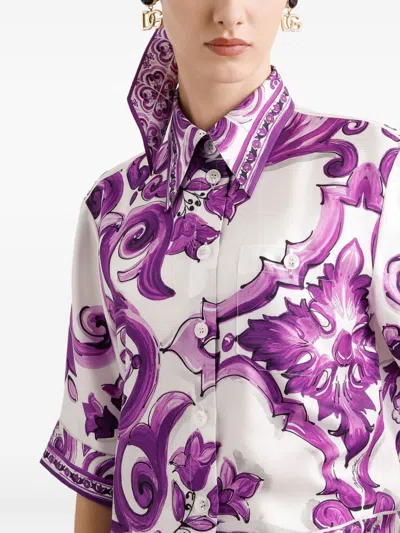 Dolce & Gabbana Silk Shirt With Maiolica Print In Multi