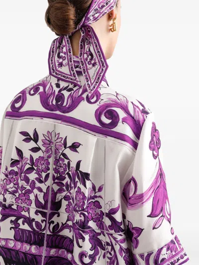 Dolce & Gabbana Silk Shirt With Maiolica Print In Multi