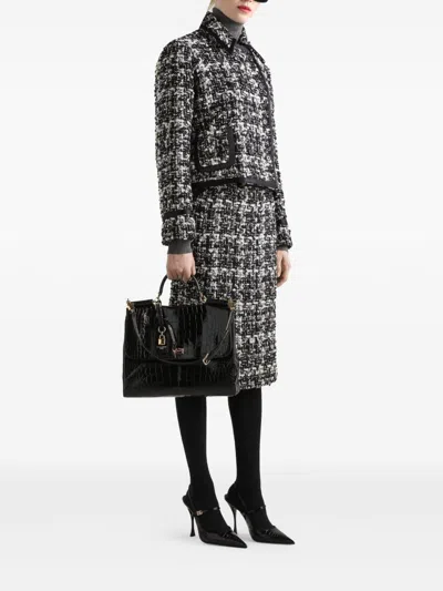 Dolce & Gabbana Wool Blend Midi Skirt With Tweed Pattern In Multi