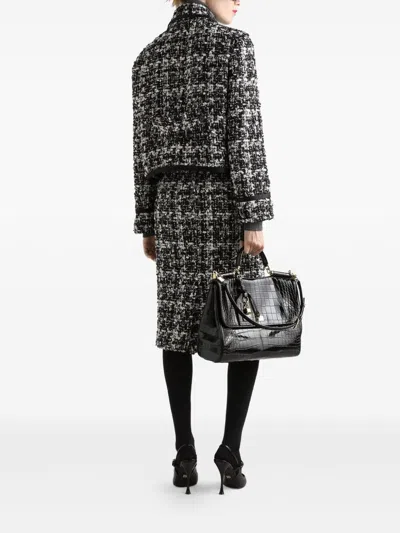 Dolce & Gabbana Wool Blend Midi Skirt With Tweed Pattern In Multi