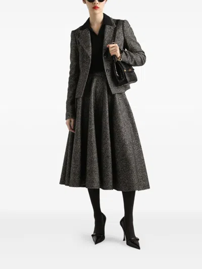 Dolce & Gabbana Midi Circle Skirt In A Dotted Wool Blend In Gray