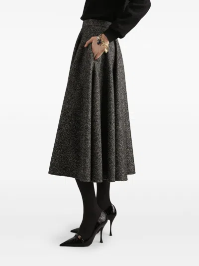 Dolce & Gabbana Midi Circle Skirt In A Dotted Wool Blend In Gray